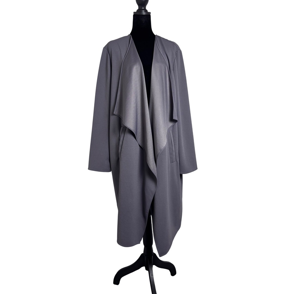 Nine West Duster Coat Women XL Gray Excellent Draped Waterfall Open Front Jacket